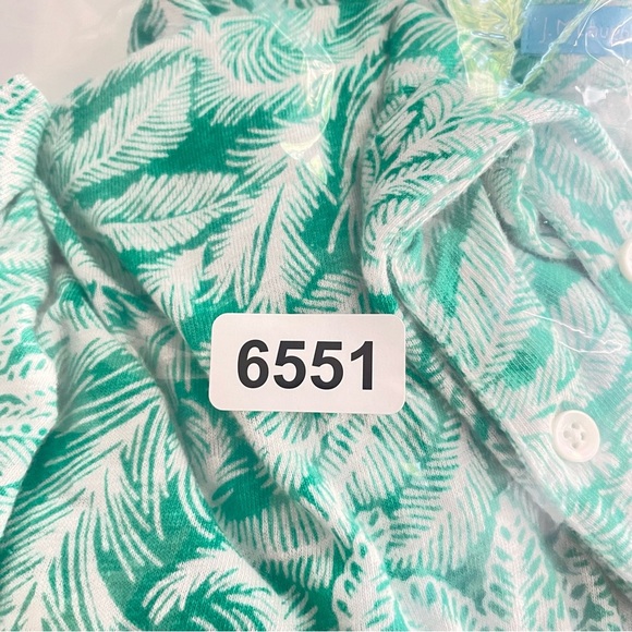 J. McLaughlin Tropical Linen Button 3/4 Sleeve Top Green Size L 26551 - Picture 5 of 7